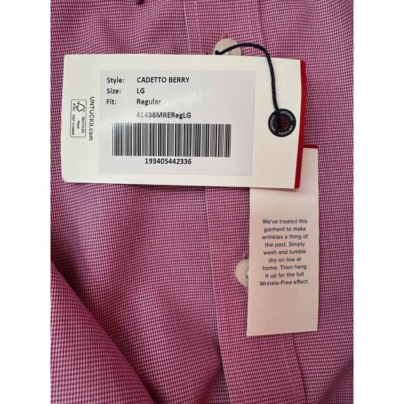 Untuckit Cadetto Berry Micro Gingham Checks Wrinkle Free LS Shirt Size Large NWT - Picture 14 of 16